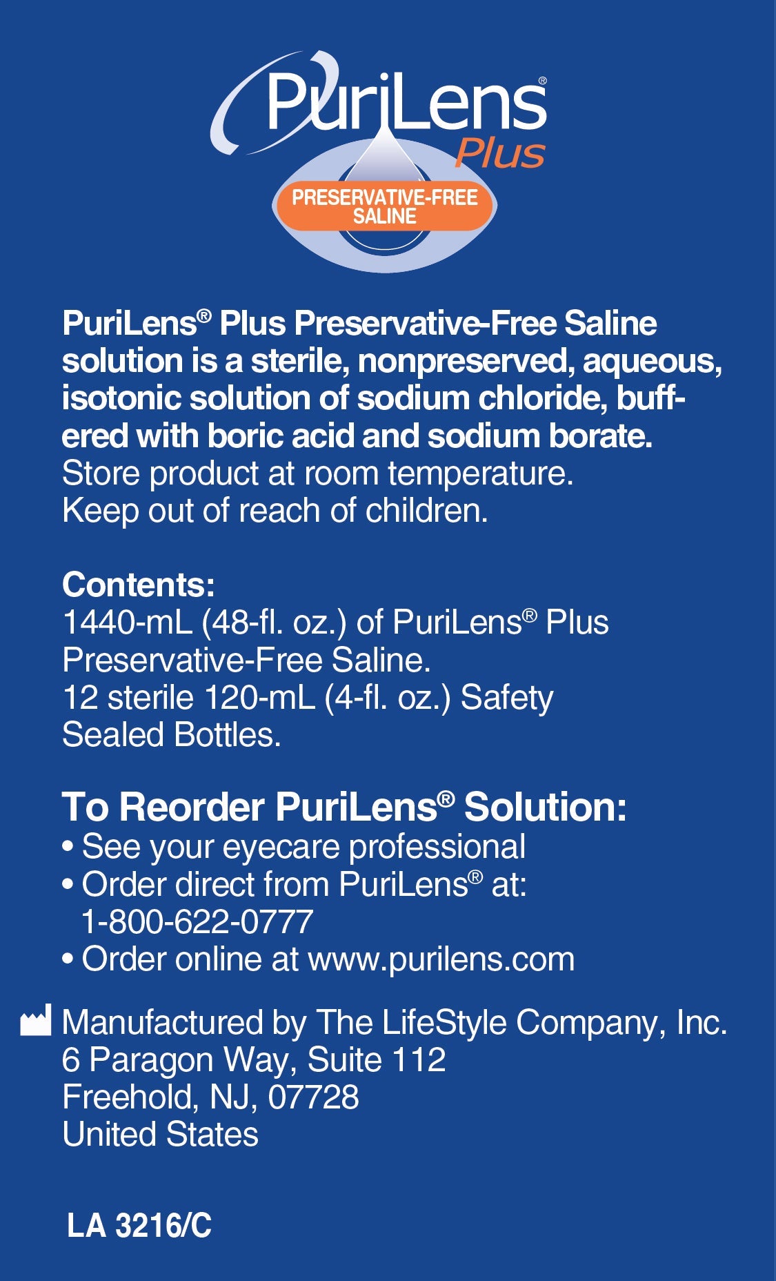 PuriLens Plus Preservative-Free Saline 120ml (4 fl. oz) 12 Pack